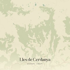Retro Spanish map of Lles de Cerdanya, Catalu�a. Vintage street map.
