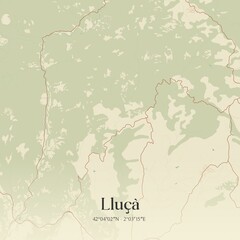 Retro Spanish map of Llu��, Catalu�a. Vintage street map.