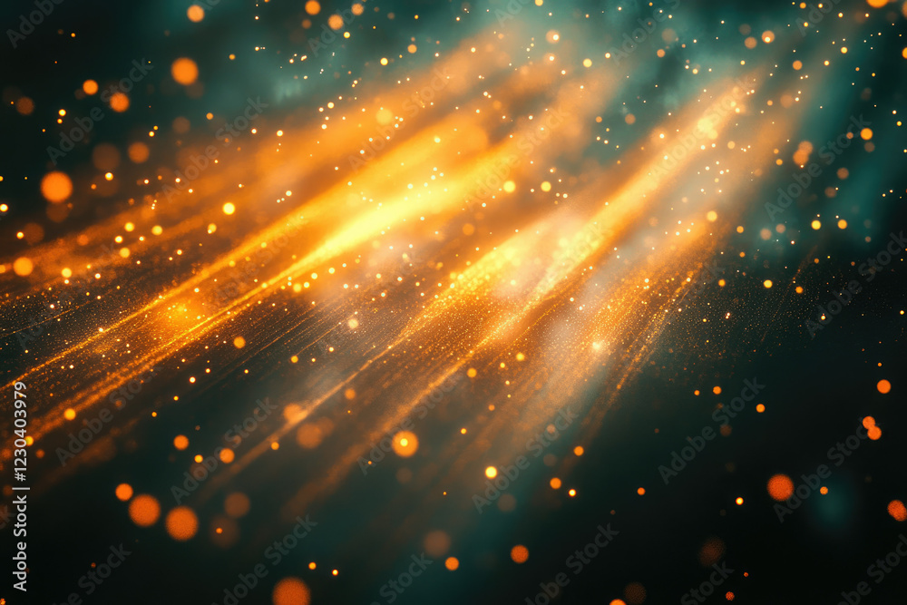 Aufkleber Abstract background with golden glittering particles and bokeh lights, creating a magical, ethereal effect.