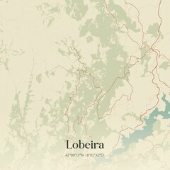 Retro Spanish map of Lobeira, Galicia. Vintage street map.