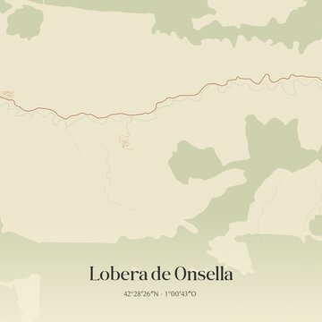 Retro Spanish map of Lobera de Onsella, Arag�n. Vintage street map.