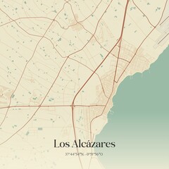 Retro Spanish map of Los Alc�zares, Regi�n de Murcia. Vintage street map.