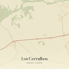 Retro Spanish map of Los Cerralbos, Castilla-La Mancha. Vintage street map.