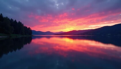 Lake at dusk with long exposure and soft focus, reflection, water, sunset