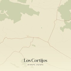 Retro Spanish map of Los Cortijos, Castilla-La Mancha. Vintage street map.
