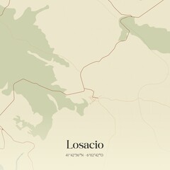 Retro Spanish map of Losacio, Castilla y Le�n. Vintage street map.