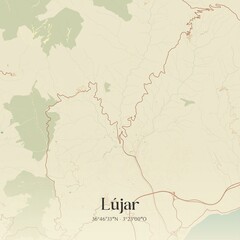 Retro Spanish map of L�jar, Andaluc�a. Vintage street map.