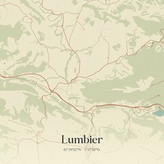Retro Spanish map of Lumbier, Comunidad Foral de Navarra. Vintage street map.