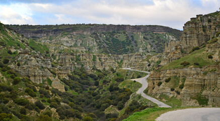 Obraz premium A view from the Fairy Chimneys in the historical city of Kula in Manisa, Turkey