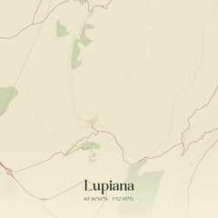Retro Spanish map of Lupiana, Castilla-La Mancha. Vintage street map.