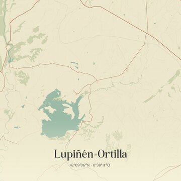 Retro Spanish map of Lupi��n-Ortilla, Arag�n. Vintage street map.
