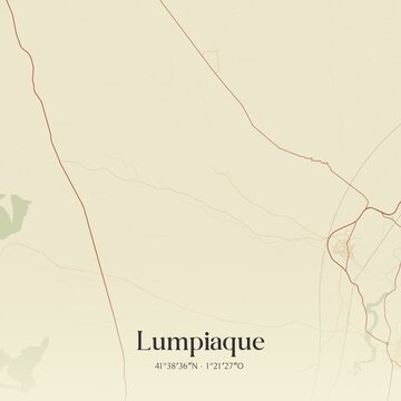 Retro Spanish map of Lumpiaque, Arag�n. Vintage street map.