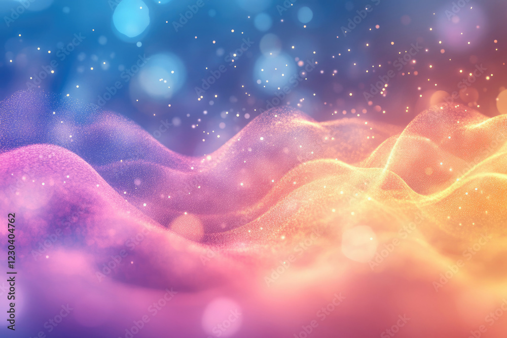 Aufkleber Abstract pastel wave background with sparkling particles and bokeh lights.