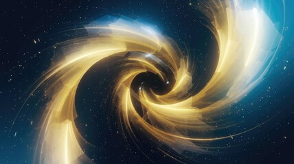 Abstract cosmic swirl of golden and blue energy, a mesmerizing galaxy vortex in deep space.