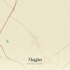 Retro Spanish map of Mag�n, Castilla-La Mancha. Vintage street map.