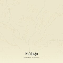 Retro Spanish map of M�laga, Andaluc�a. Vintage street map.