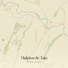 Fototapeta premium Retro Spanish map of Malpica de Tajo, Castilla-La Mancha. Vintage street map.