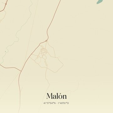 Retro Spanish map of Mal�n, Arag�n. Vintage street map.