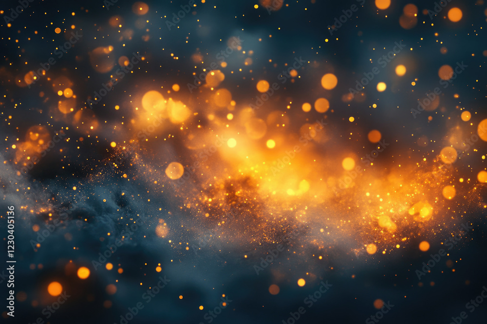 Aufkleber Abstract background with glowing golden particles and bokeh effect, creating a magical, dreamy atmosphere.
