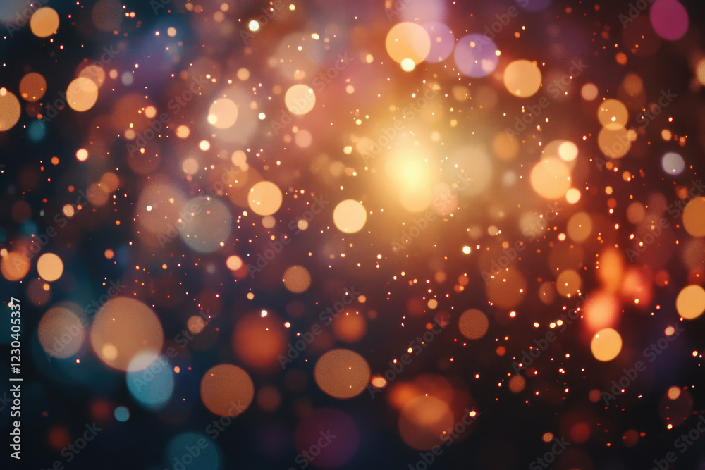 Aufkleber Abstract background with warm-toned bokeh lights and sparkling particles, creating a festive and magical atmosphere.