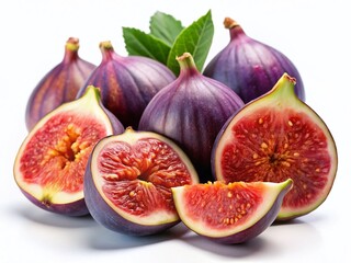 Ripe Figs: Close-up of Whole and Chopped Figs Isolated on White Background for Food Design & Culinary Projects