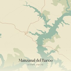 Retro Spanish map of Manzanal del Barco, Castilla y Le�n. Vintage street map.