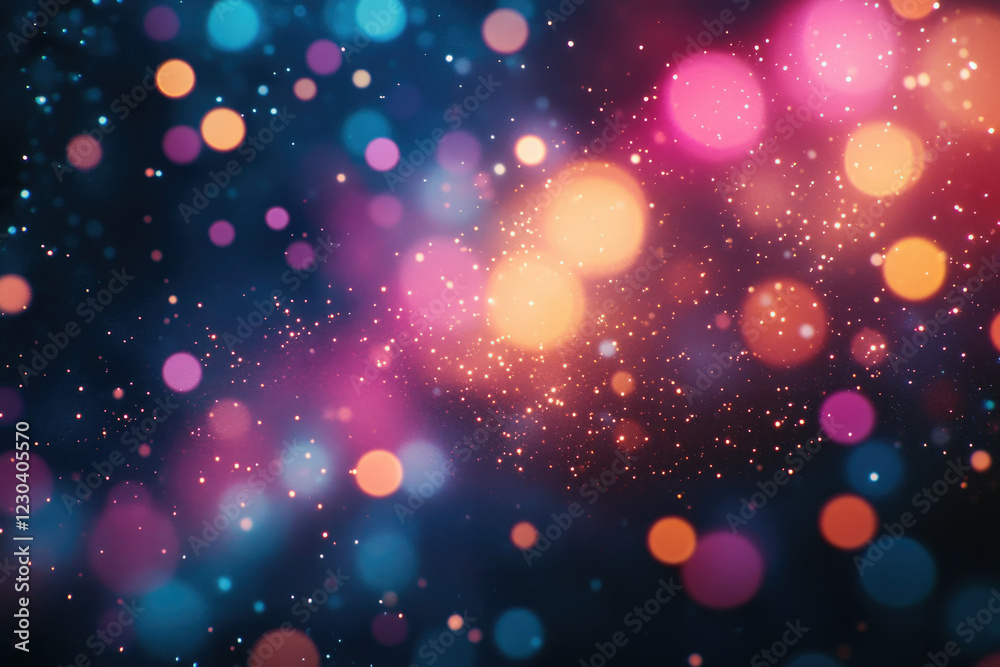 Poster abstract background with colorful bokeh lights and glitter, perfect for festive designs.