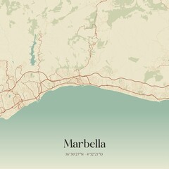 Fototapeta premium Retro Spanish map of Marbella, Andaluc�a. Vintage street map.