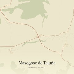 Retro Spanish map of Masegoso de Taju�a, Castilla-La Mancha. Vintage street map.