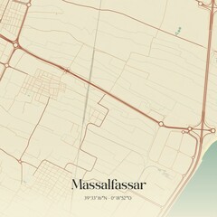 Retro Spanish map of Massalfassar, Comunidad Valenciana. Vintage street map.