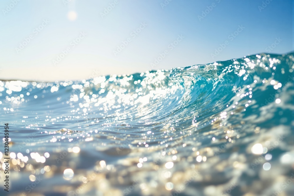 Poster abstract ocean wave with sunlight reflections on a bright background.