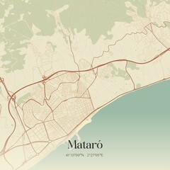 Retro Spanish map of Matar�, Catalu�a. Vintage street map.
