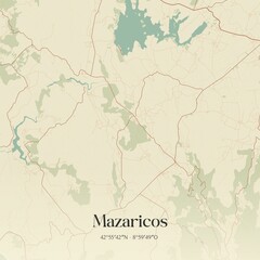 Fototapeta premium Retro Spanish map of Mazaricos, Galicia. Vintage street map.