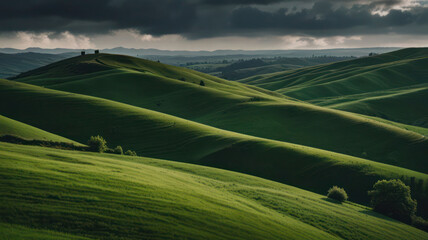 Fototapeta premium Rolling green hills under a cloudy sky