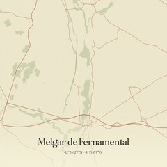 Retro Spanish map of Melgar de Fernamental, Castilla y Le�n. Vintage street map.