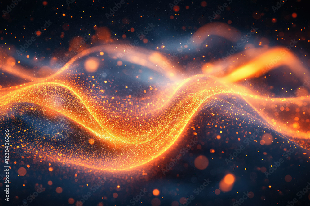 Aufkleber abstract fiery wave of glowing particles, dark background, digital art.