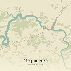 Retro Spanish map of Mequinenza, Arag�n. Vintage street map.