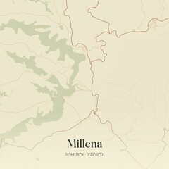 Fototapeta premium Retro Spanish map of Millena, Comunidad Valenciana. Vintage street map.