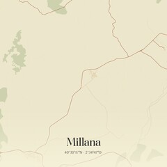 Retro Spanish map of Millana, Castilla-La Mancha. Vintage street map.