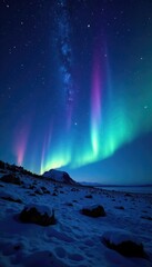 Naklejka premium Shimmering starfield with a hint of aurora in the distance, star field,