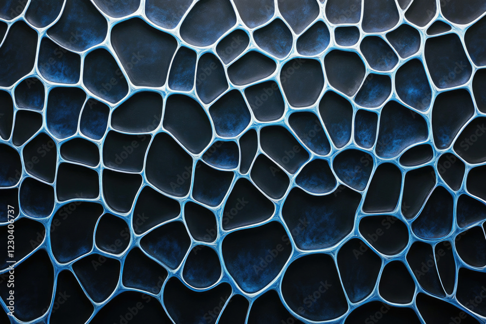 Poster Abstract blue and black network pattern with irregular shapes and interconnected lines creating a complex texture.