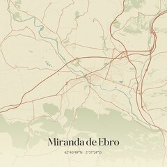Retro Spanish map of Miranda de Ebro, Castilla y Le�n. Vintage street map.
