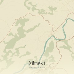 Retro Spanish map of Miravet, Catalu�a. Vintage street map.