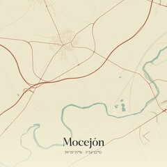 Retro Spanish map of Mocej�n, Castilla-La Mancha. Vintage street map.