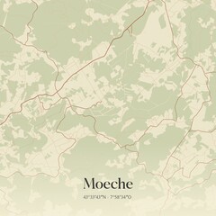 Retro Spanish map of Moeche, Galicia. Vintage street map.