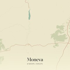Retro Spanish map of Moneva, Arag�n. Vintage street map.