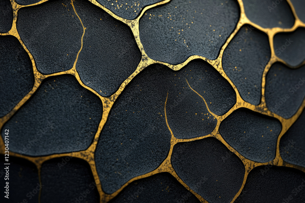 Poster abstract dark textured surface with gold veins forming irregular geometric shapes.