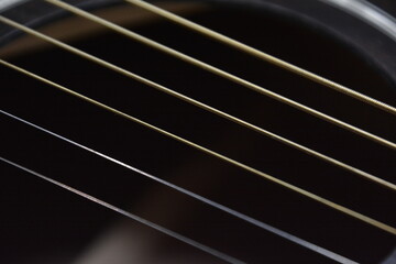 Black guitar with strings from close up
