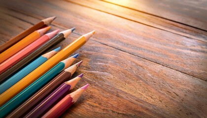 Obraz premium Colorful pencils are placed on an old wooden floor 