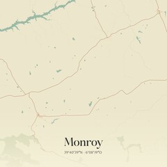 Retro Spanish map of Monroy, Extremadura. Vintage street map.